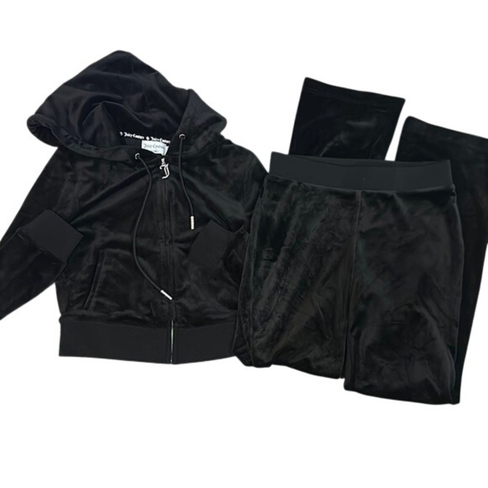 Juicy Couture Black Velour Hoodie and Pants Set